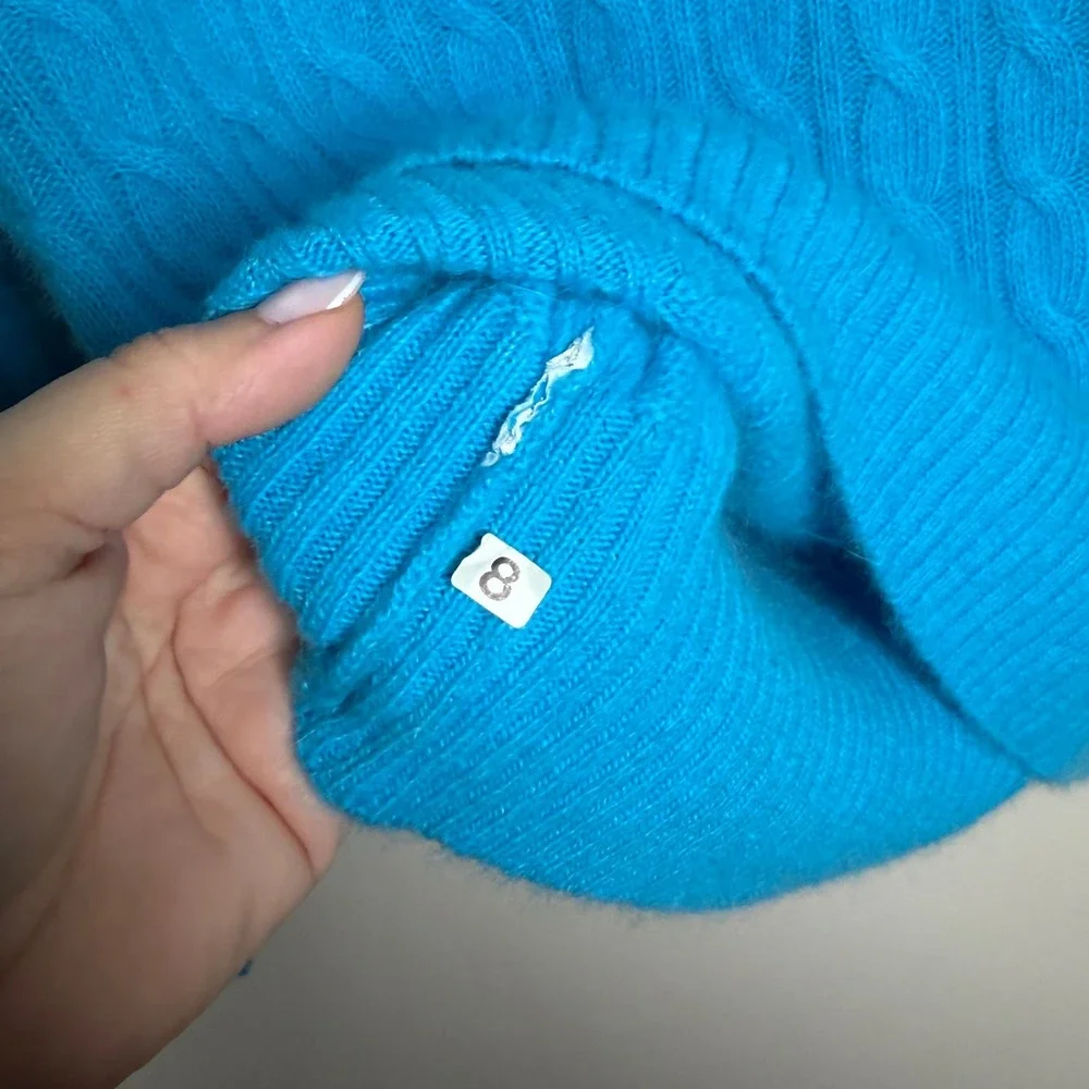 Courtenay Womens Lambswool Angora Sweater M Blue Cable Knit Mock Winter Soft 90s